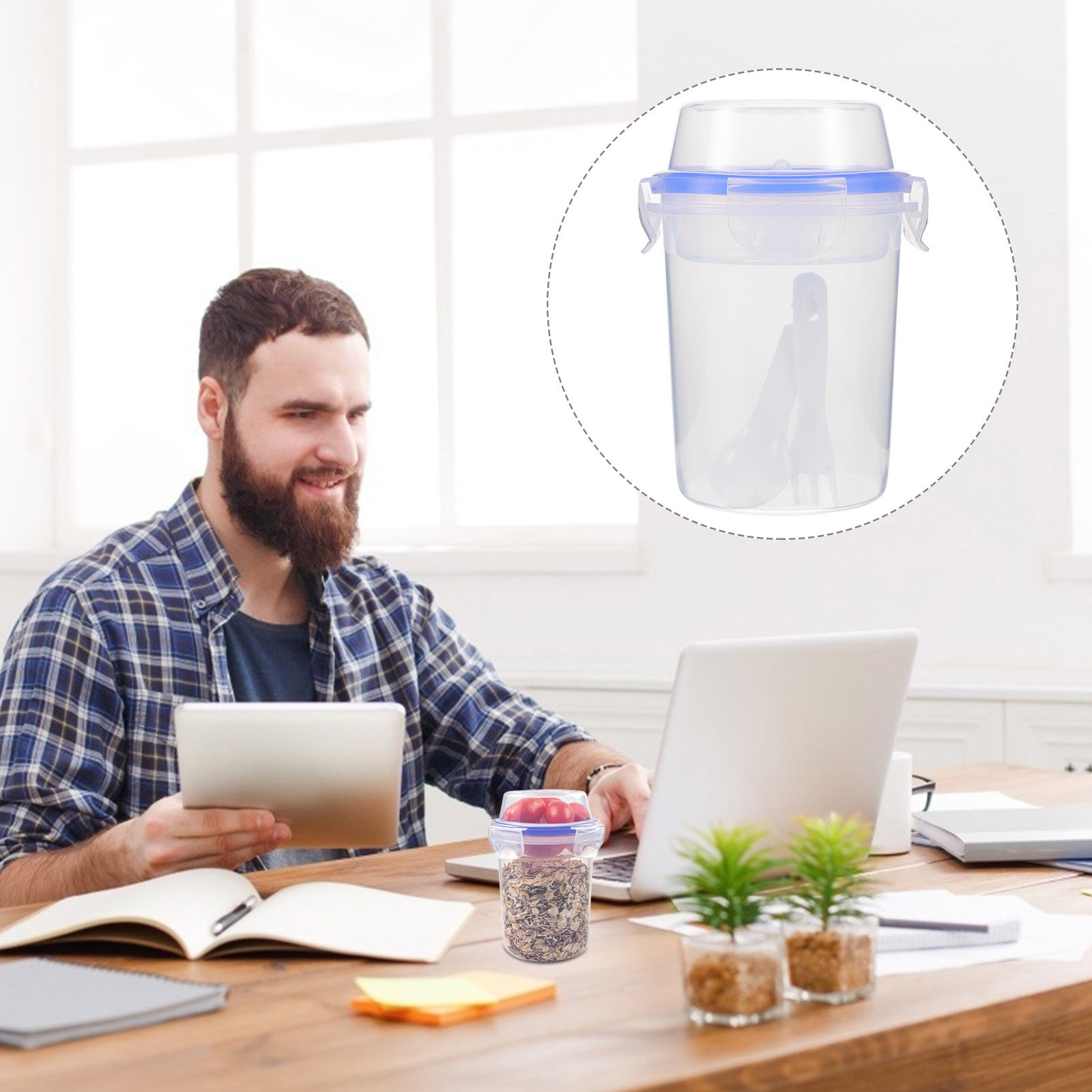 Meal Prep Gym - 2 recipientes para avena con tapa