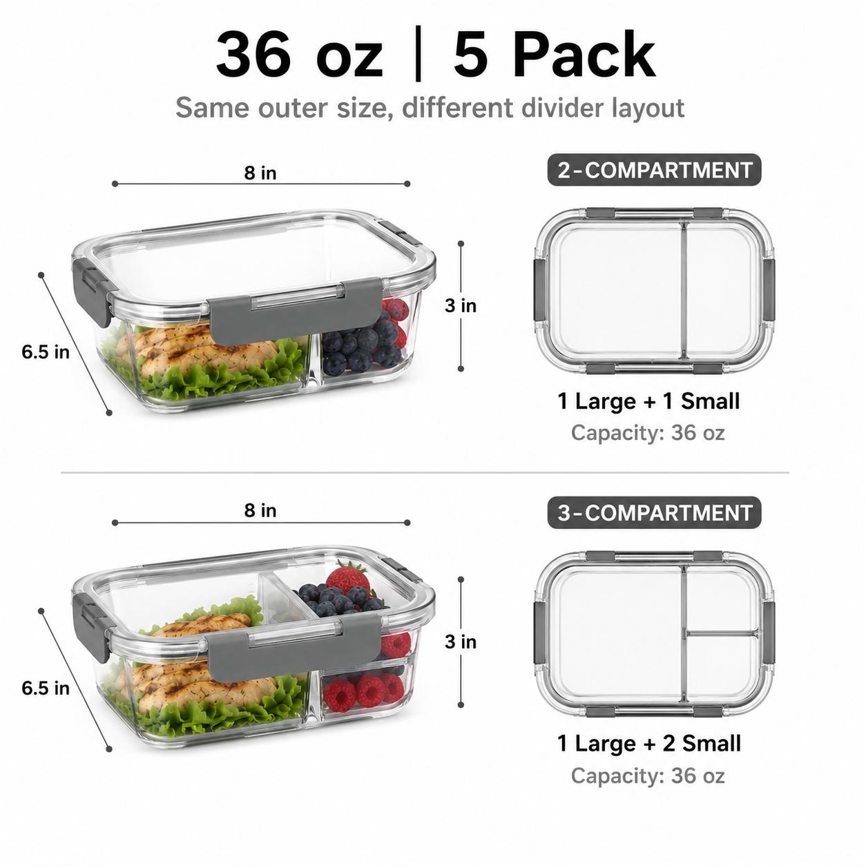 Juego de 5 Recipientes de Vidr - Meal Prep Gym reseña y precio