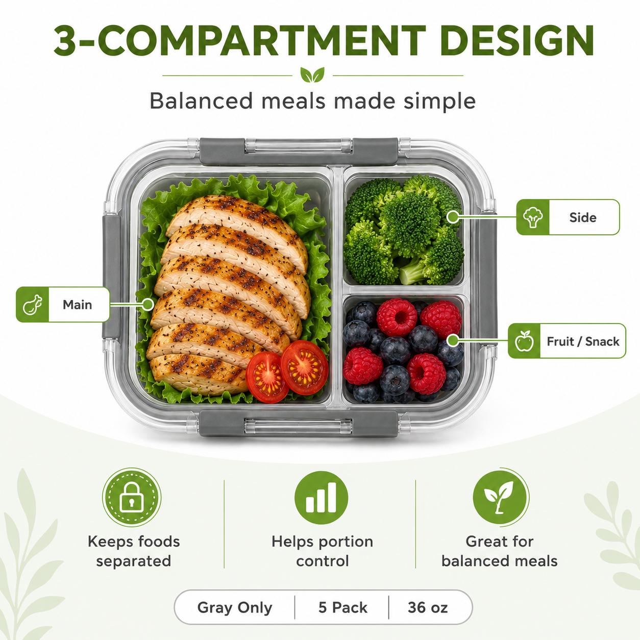 Juego de 5 Recipientes de Vidr - Meal Prep Gym reseña y precio